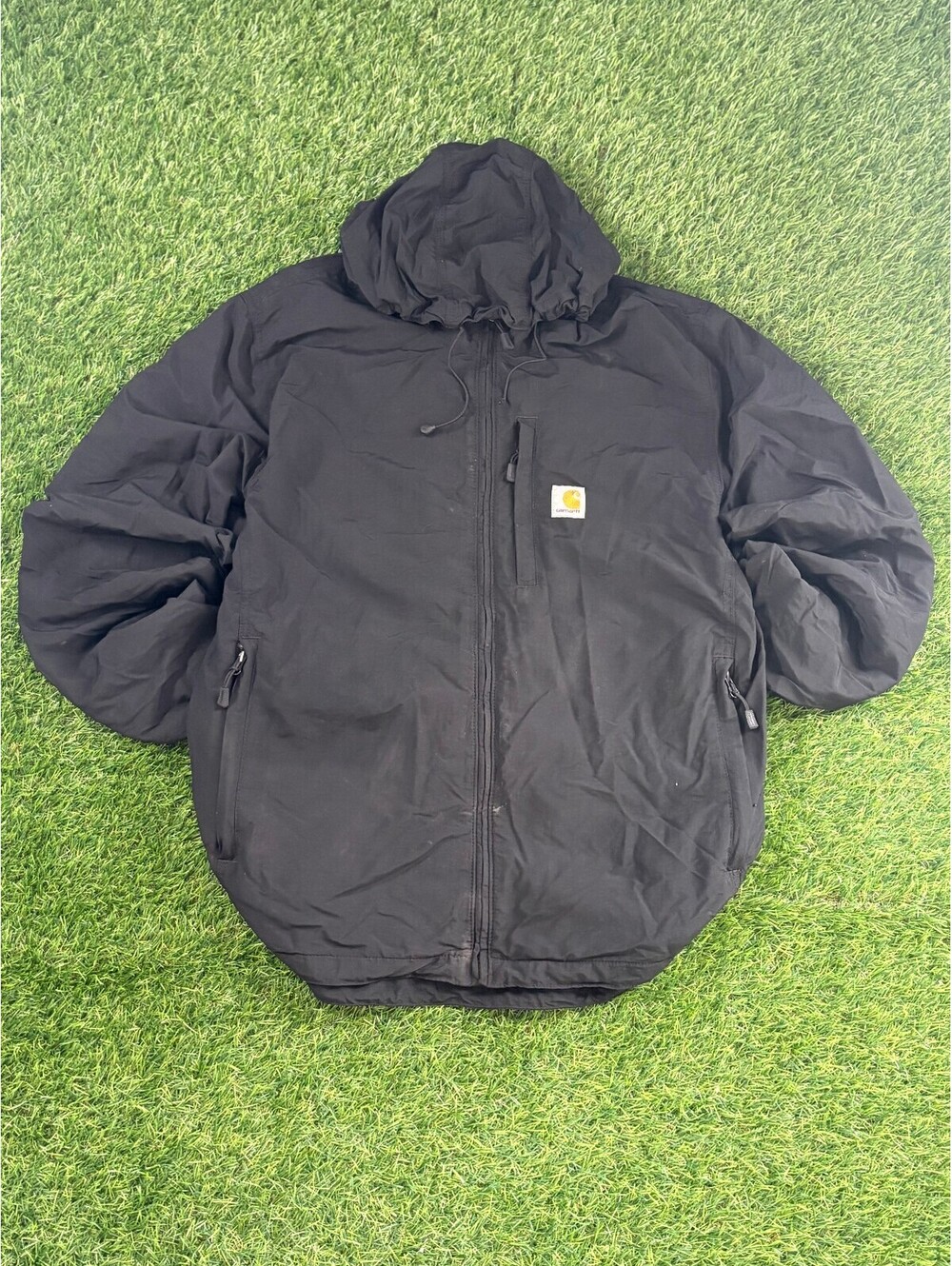 Carhartt Black Nylon Rain Defender Hooded Jacket, Men's M